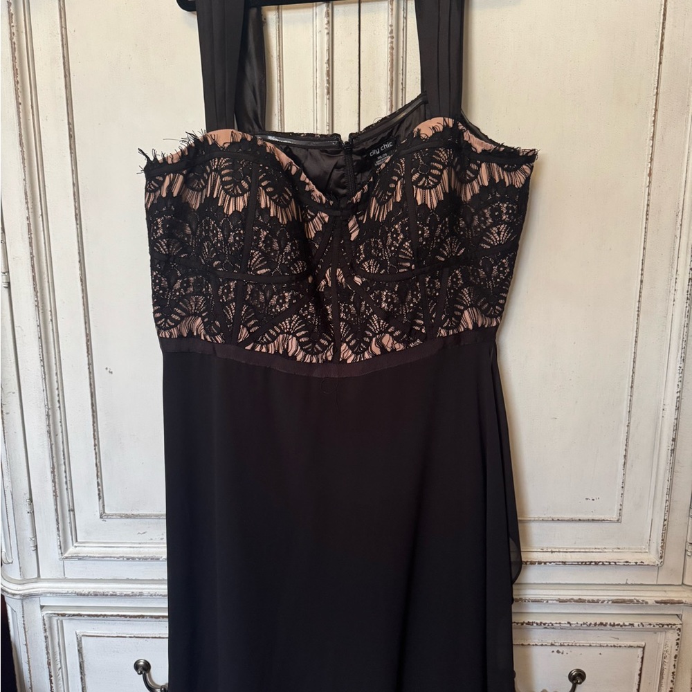 City Chic Black and Cream Lace Dress